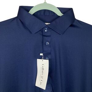 Collars & Co Polo Shirt Mens Medium Navy Blue Dress Collar Office Casual NWT